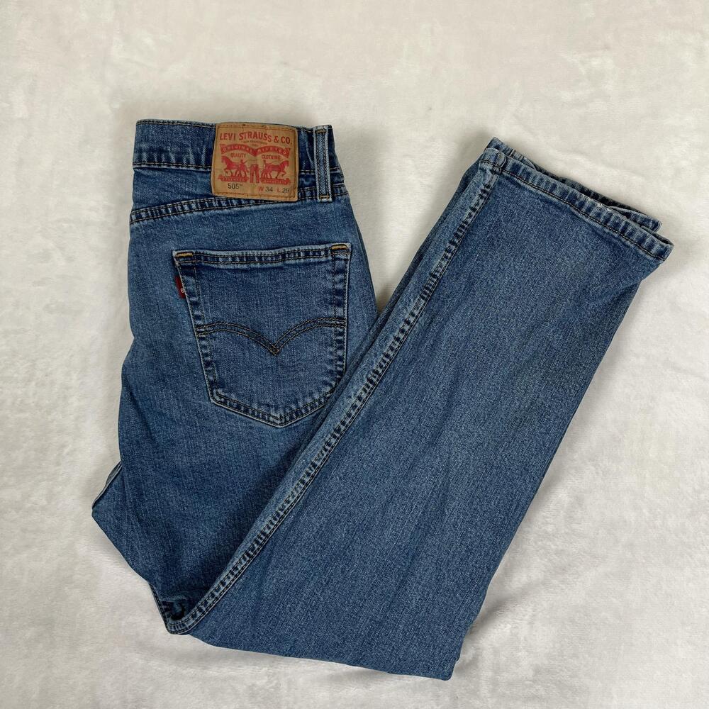Levi's 505 Jeans Mens 34x29 Blue Regular Straight Stretch Denim Medium Wash